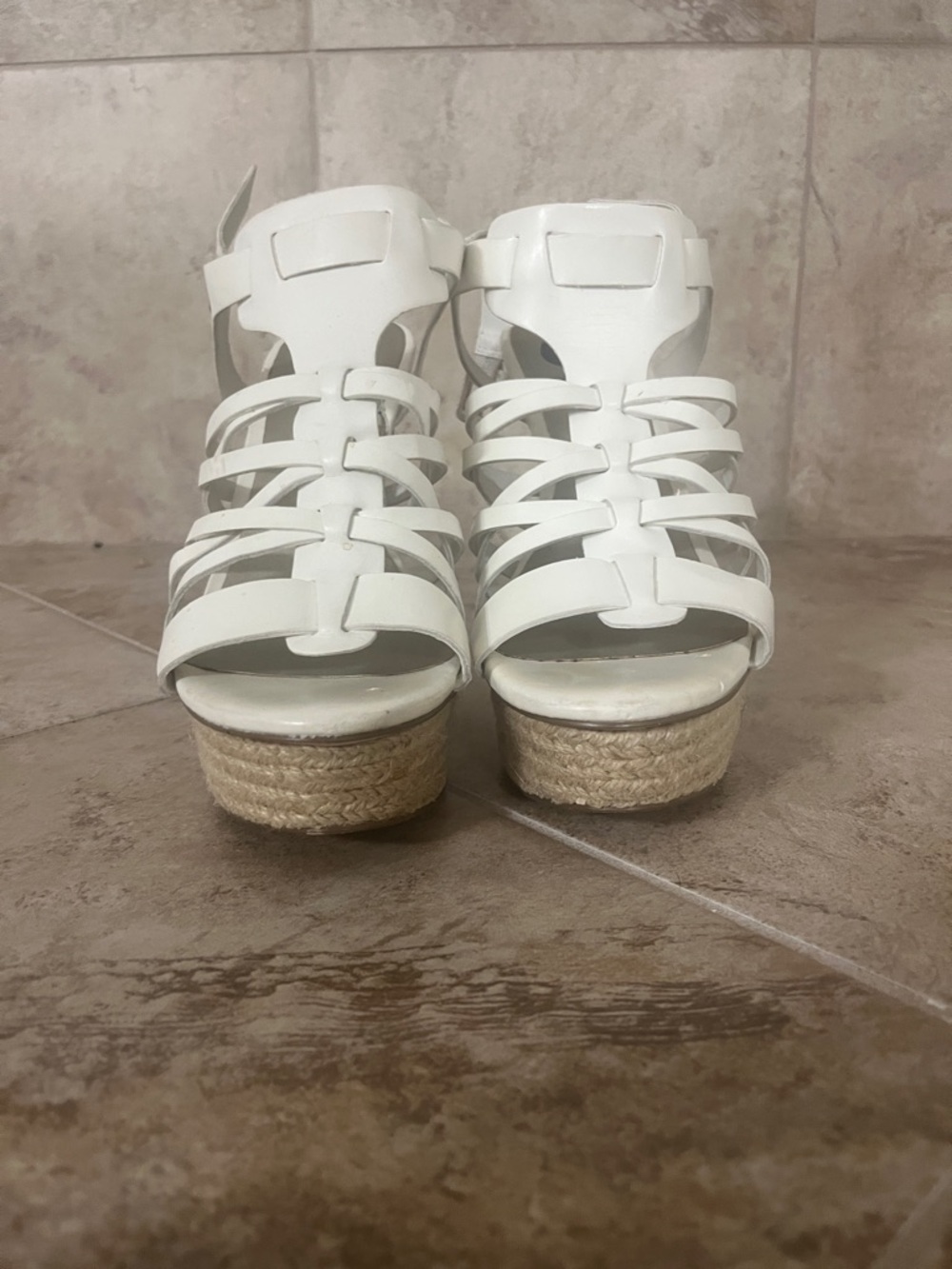 Women's White Strappy Espadrille Heels Sandals